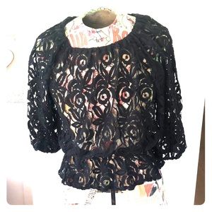 INC Black Peasant Blouse-Size L